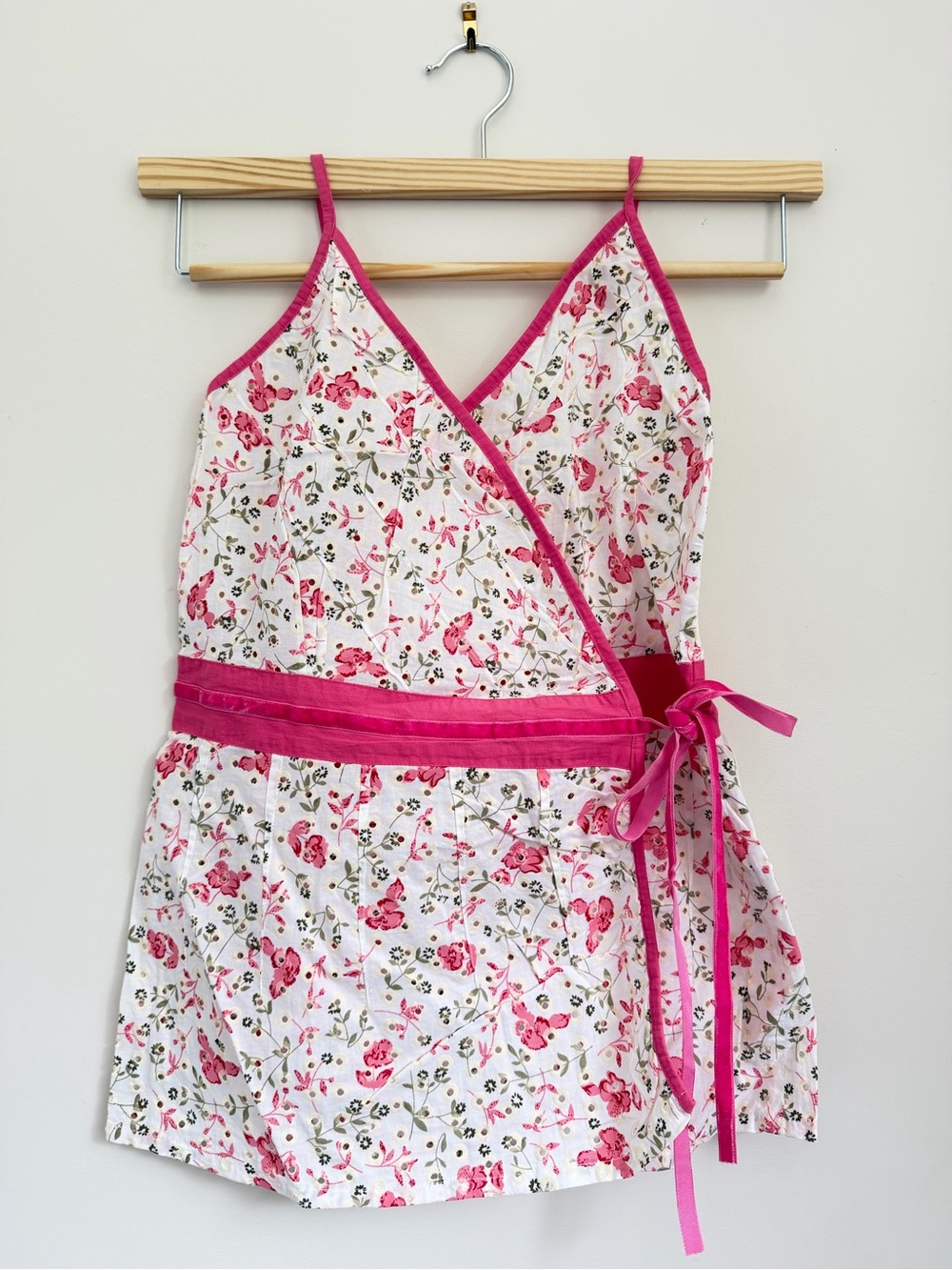 Pink Floral Wrap Tank with Contrast Trim